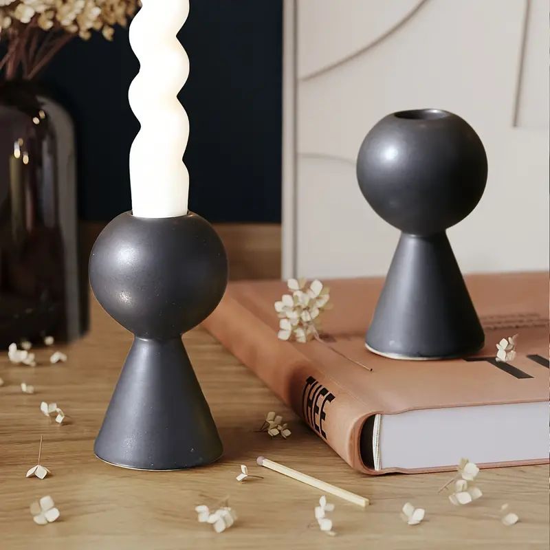 1/2pcs, Black Geometric Candlestick, Modern Simple Ceramic Decorative Bottle, Farmhouse Boho Room... | Temu Affiliate Program