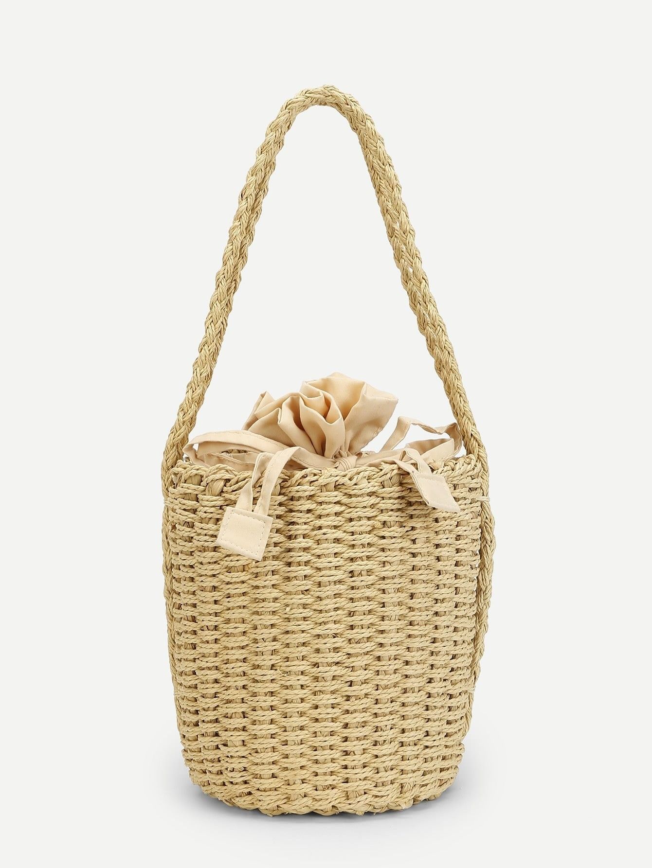 Drawstring Straw Bucket Bag | ROMWE