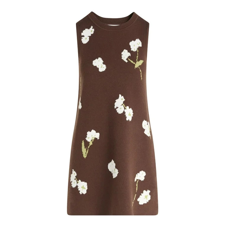 Free Assembly Women's and Women's Plus Sleeveless Floral Jacquard Mini Sweater Dress, Sizes XS-4X | Walmart (US)