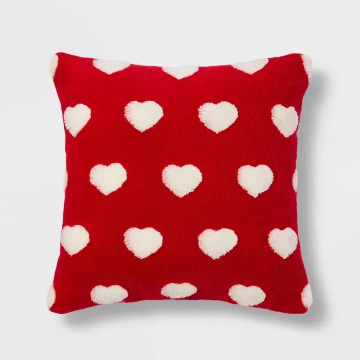 Square Sherpa Valentine’s Day Hearts Pillow Red - Spritz™ | Target