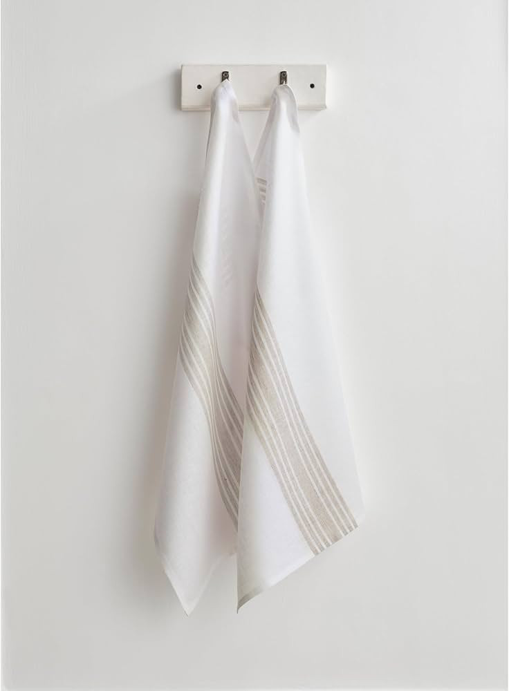 Solino Home Linen Kitchen Towels Set of 2 – Natural and White 17 x 26 Inch – 100% Pure Linen ... | Amazon (US)