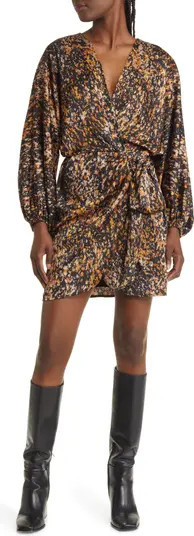 FLORET STUDIOS Abstract Print Long Sleeve Satin Faux-Wrap Dress | Nordstrom | Nordstrom