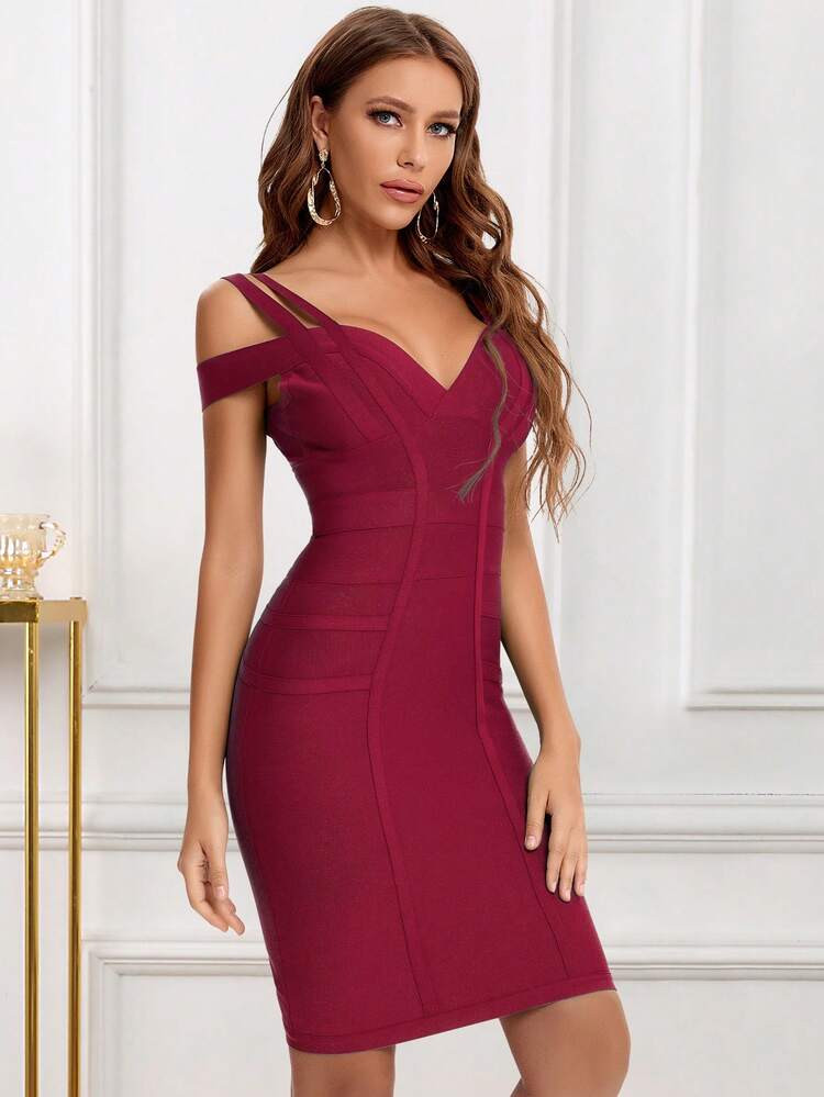 Women's New Sexy Spaghetti Strap Knee-Length Bandage Dress, Sleeveless Party Gown | SHEIN