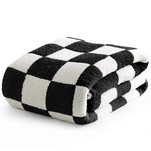 David's Home 100% Chenille Checkered Blanket Twin Size, Ultra Soft Milky Cozy Fuzzy Knitted Throw with Classic Checkerboard Grid Pattern, Suitable for Couch,Sofa,Chair,Bed,Camping, Black，60x80 | Amazon (US)
