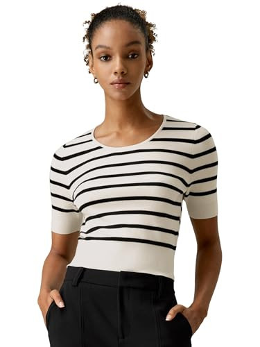 LilySilk 100% Silk Striped Sweater for Women Silk Cropped Knit Top Slim Fit Ladies Pullover Soft Casual White Large | Amazon (US)