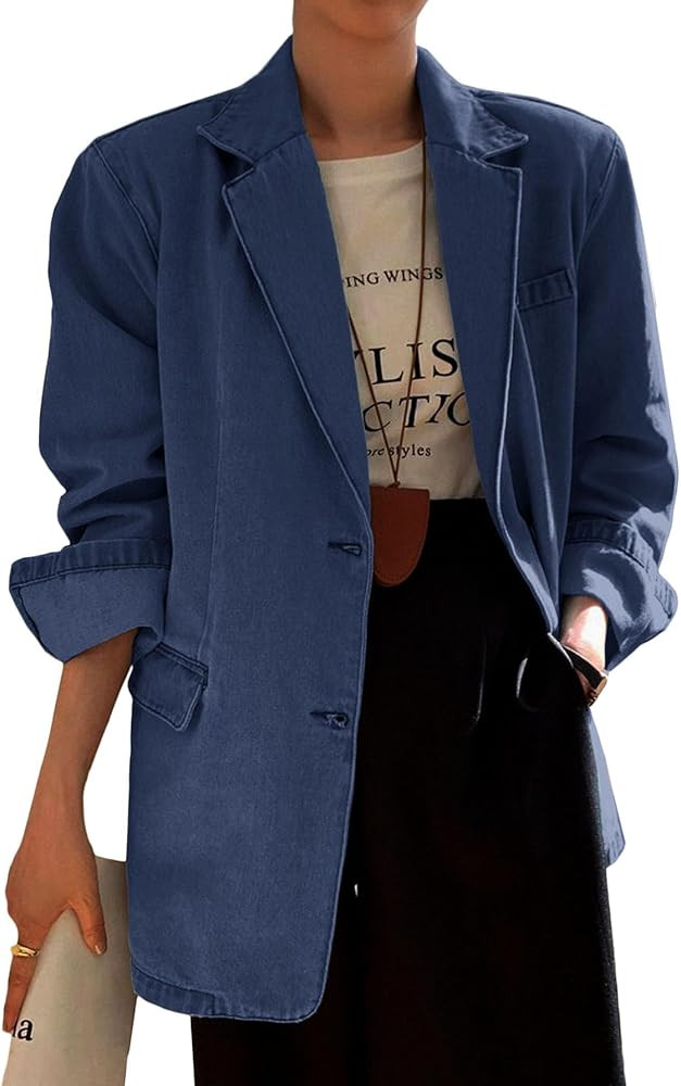 Mina Self 2026 Spring Women's Denim Blazer Jacket - Fashion Open Front Lightweight Casual Work Of... | Amazon (US)