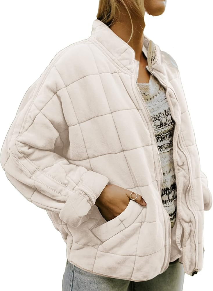Women Lightweight Quilted Jacket Casual Long Sleeve Zip Up Stand Neck Dolman Winter Warm Coat Outwea | Amazon (US)