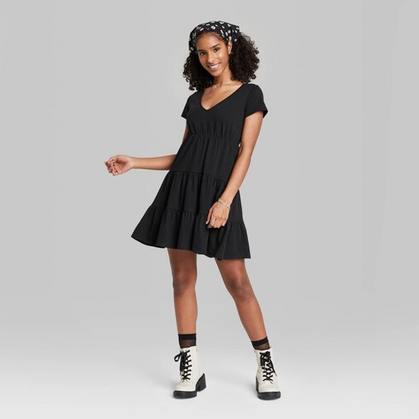 Women's Short Sleeve Tiered Knit Babydoll Dress - Wild Fable™ | Target