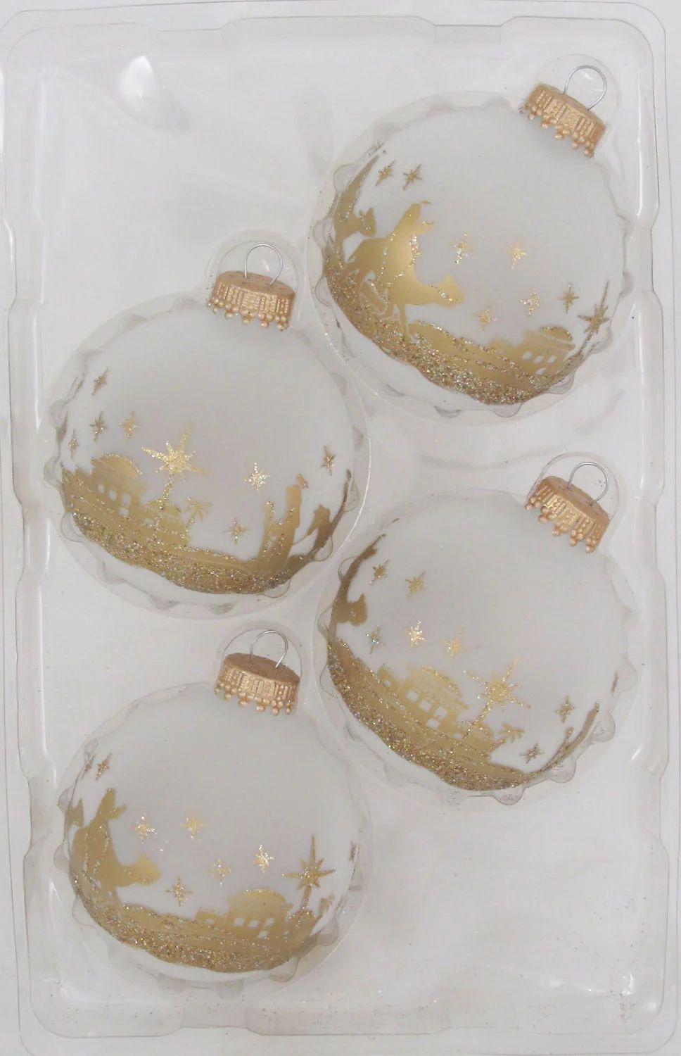 Holiday Time White/Gold Decorated Round 2 5/8" Glass Christmas Ornament with Nativity Scene 4 Cou... | Walmart (US)
