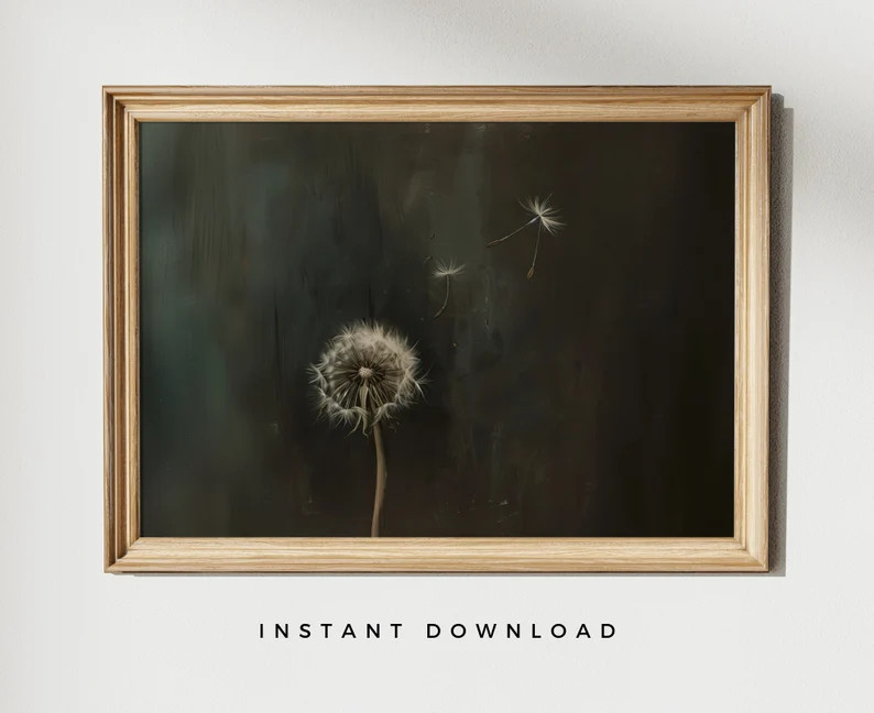 Dandelion, Antique Oil Painting, Moody Wall Art, Vintage Floral Wall Art, Dark Floral Decor, Dark... | Etsy (US)