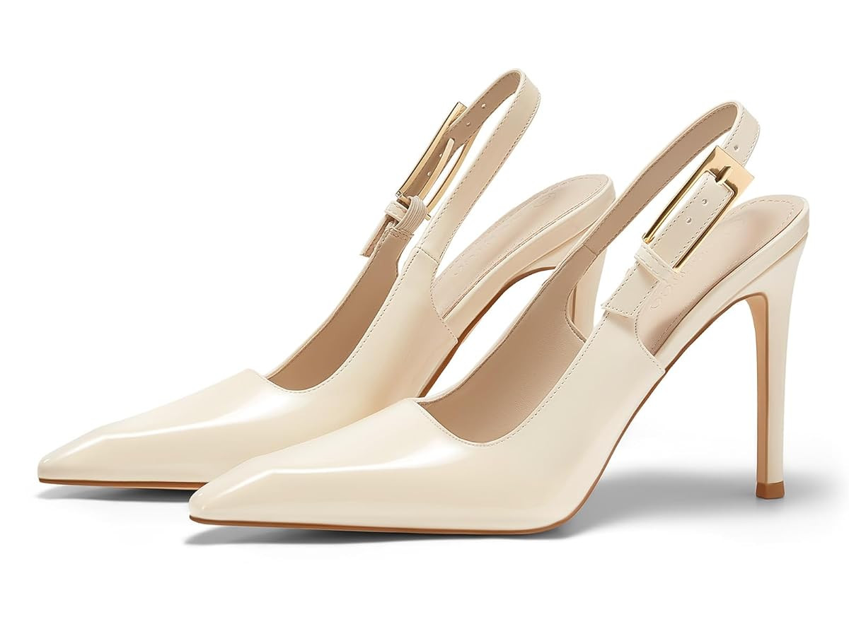 Coutgo Women's Slingback High Heels Pointed Toe Stilettos Metal Buckle Dress Party Pump Shoes | Amazon (US)