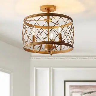 Eleanor 15" Metal LED Flush Mount Ceiling Light, Gold by JONATHAN Y | Bed Bath & Beyond