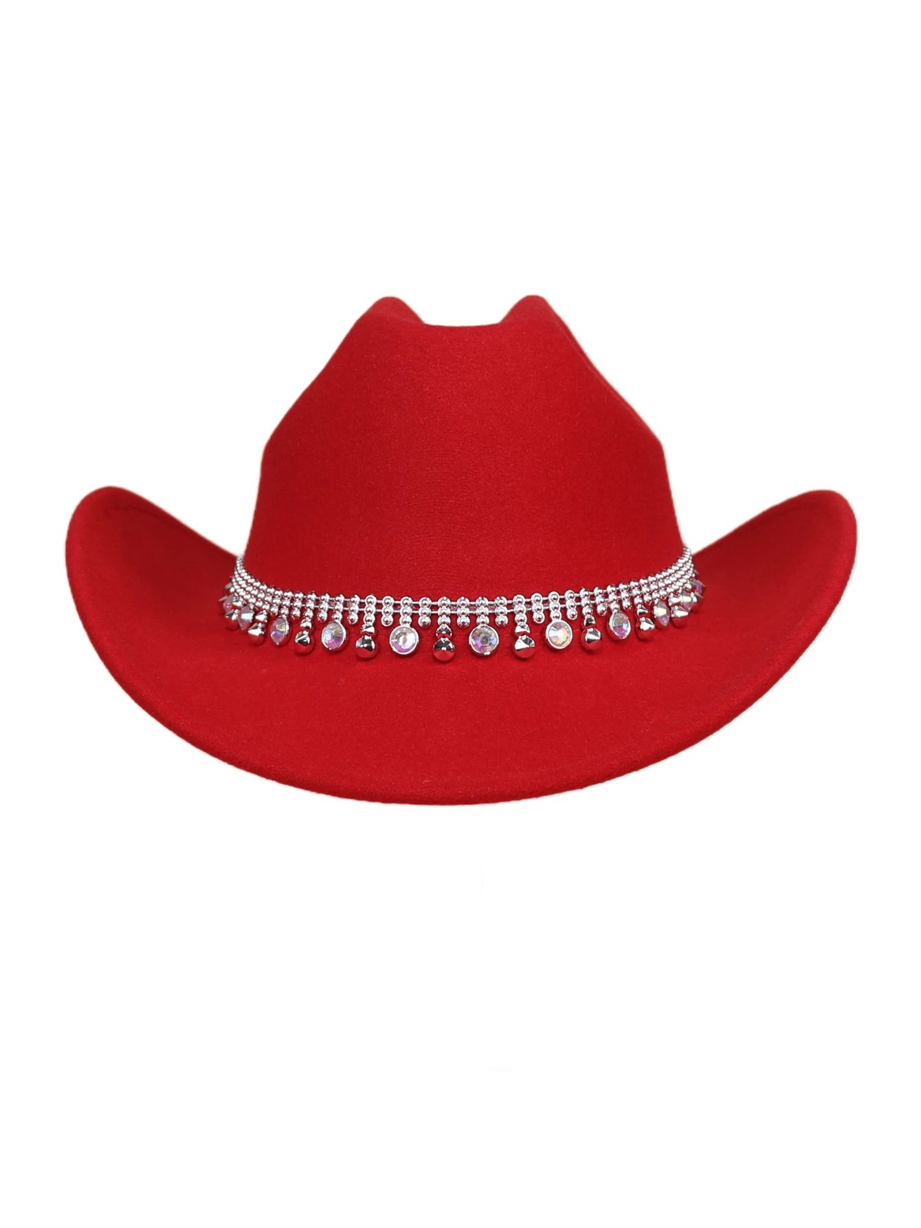 1pc Red Wool Felt Hat With Rhinestones. Suitable For Western Cowboy Hat, Dance Travelers, Jazz St... | SHEIN