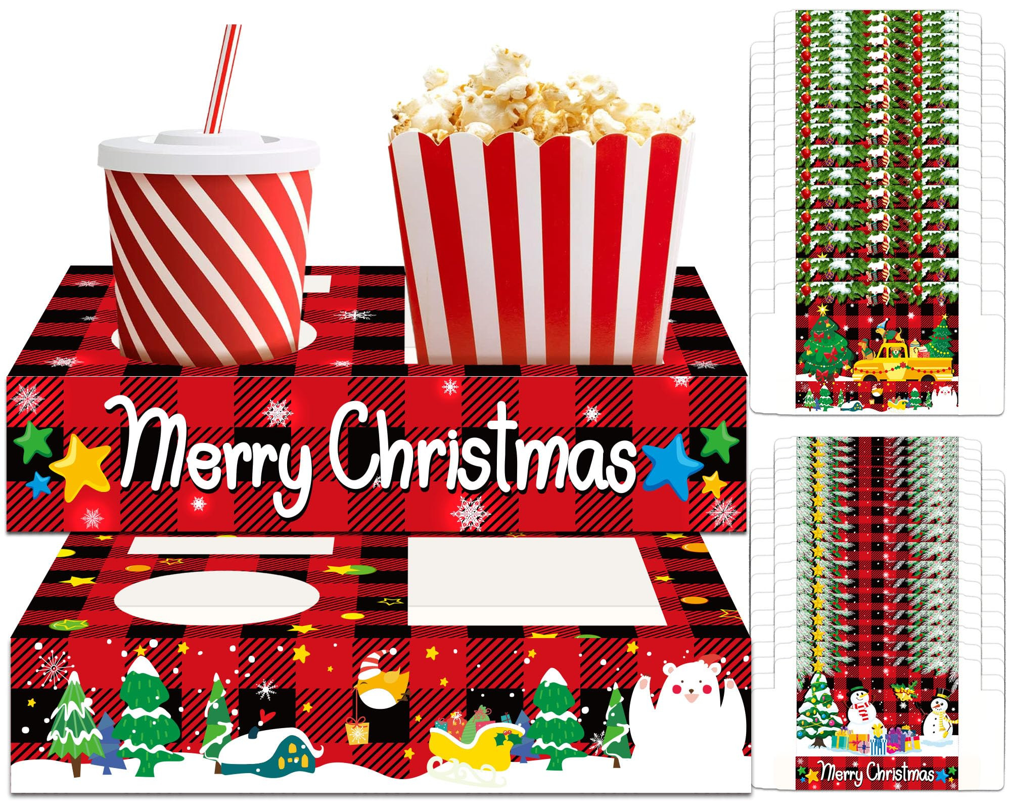 32pcs Christmas Party Supplies Movie Night Snack Trays Hold Popcorn Candy Food Drink, Merry Chris... | Amazon (US)