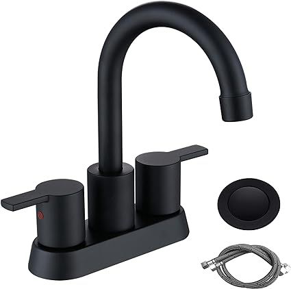 RKF Swivel Spout Two-Handle Centerset Bathroom Faucet Lavatory Faucet with pop-up Drain with Over... | Amazon (US)