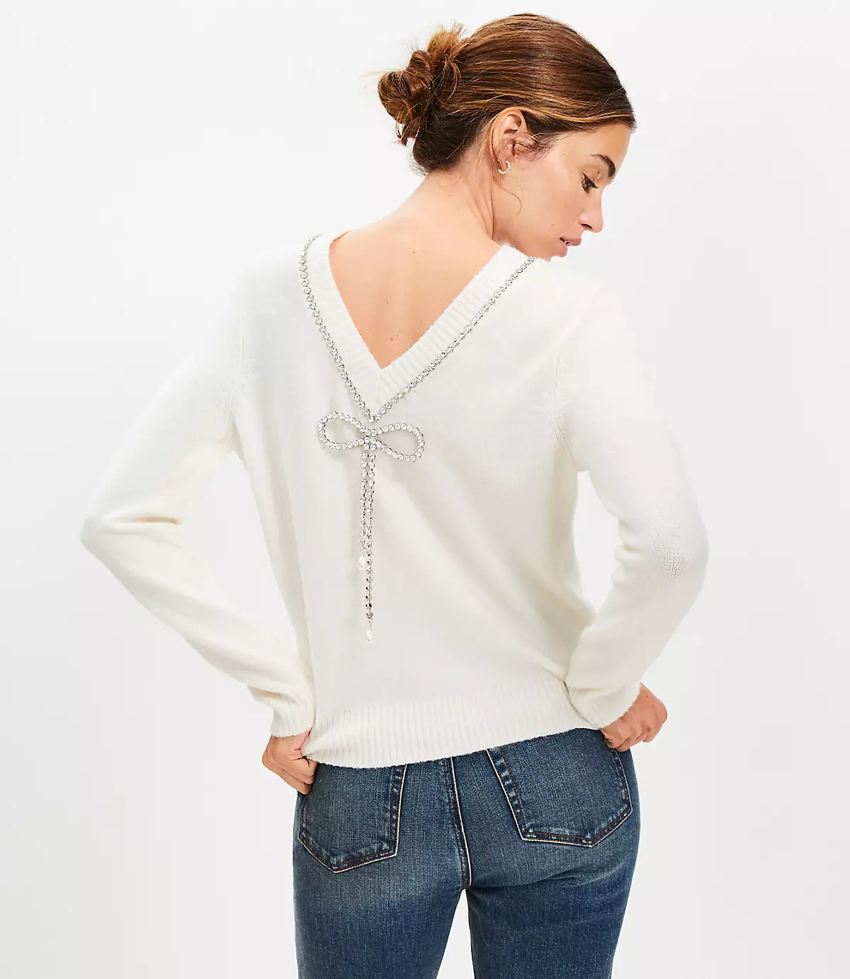 Petite Reversible Jeweled Bow Sweater | LOFT