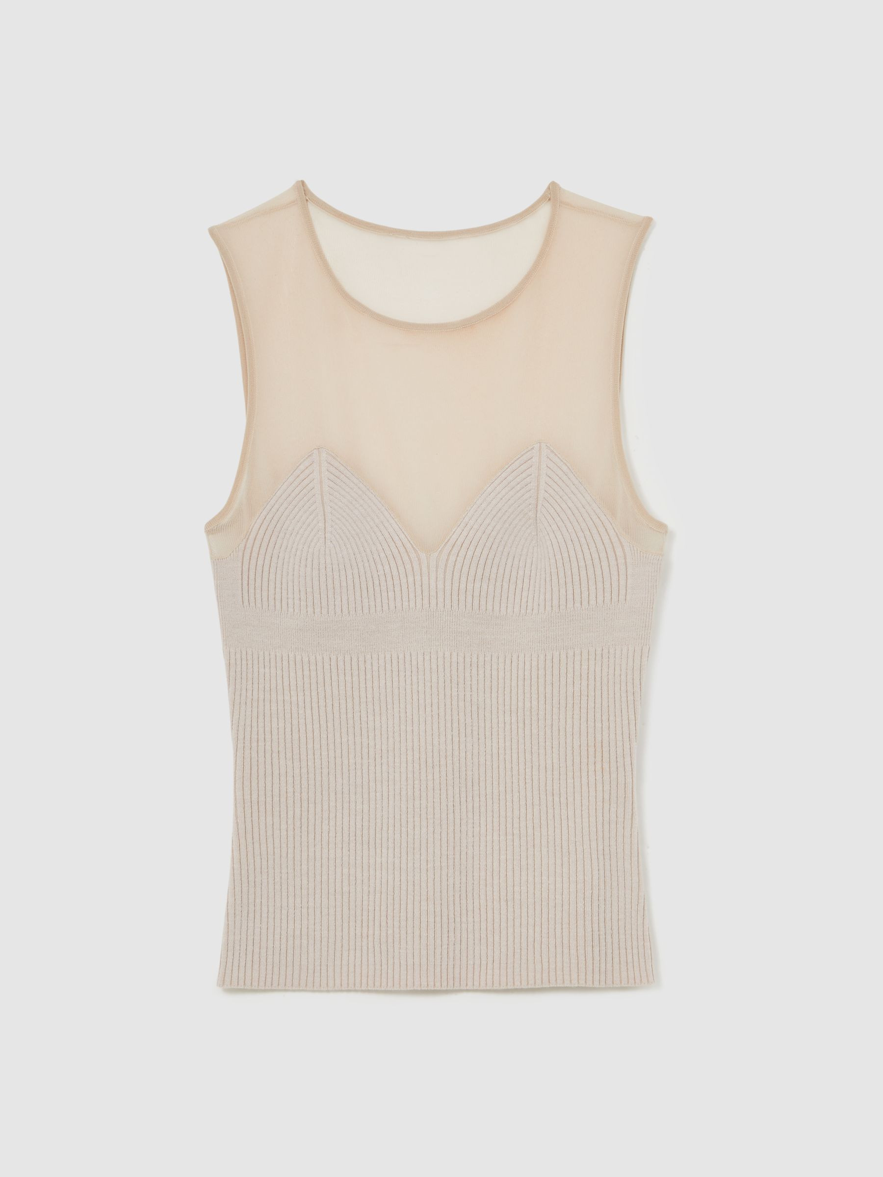 Reiss Mesh Rib-Knit Sweetheart Vest in Pink Neutral - REISS | Reiss UK