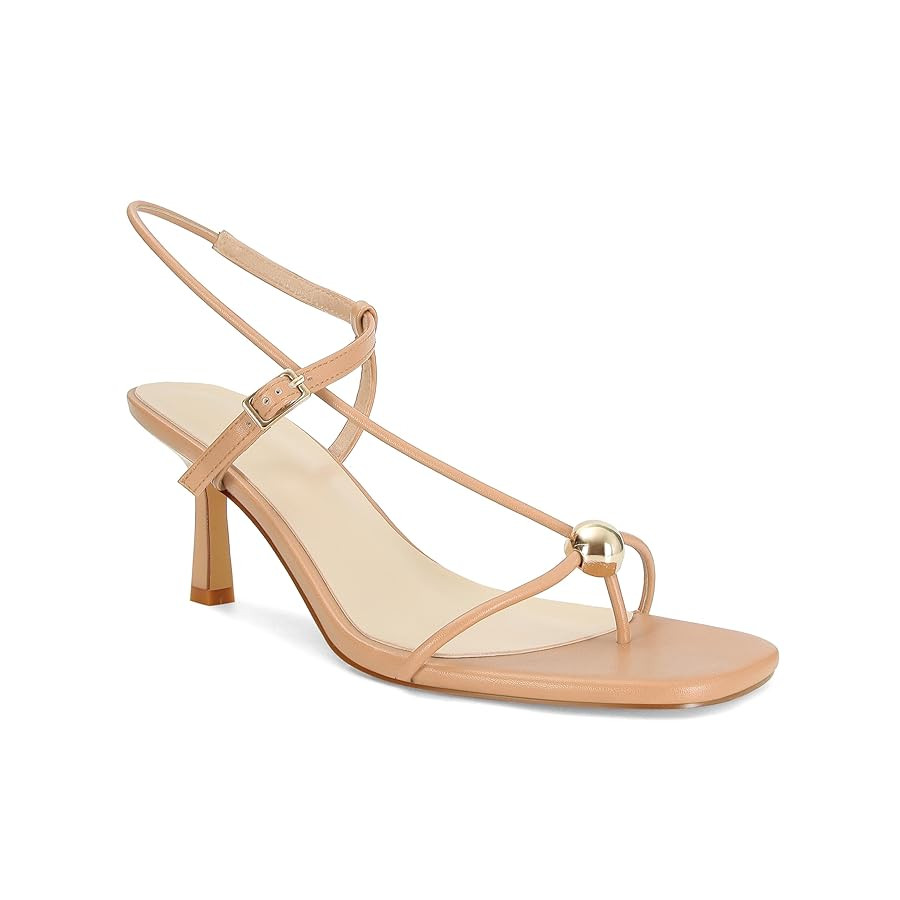 Strappy Heels for Women Square Toe Slingback Mid-Heel Sandals Dressy Beach Thong Flip Flop Slides... | Amazon (US)