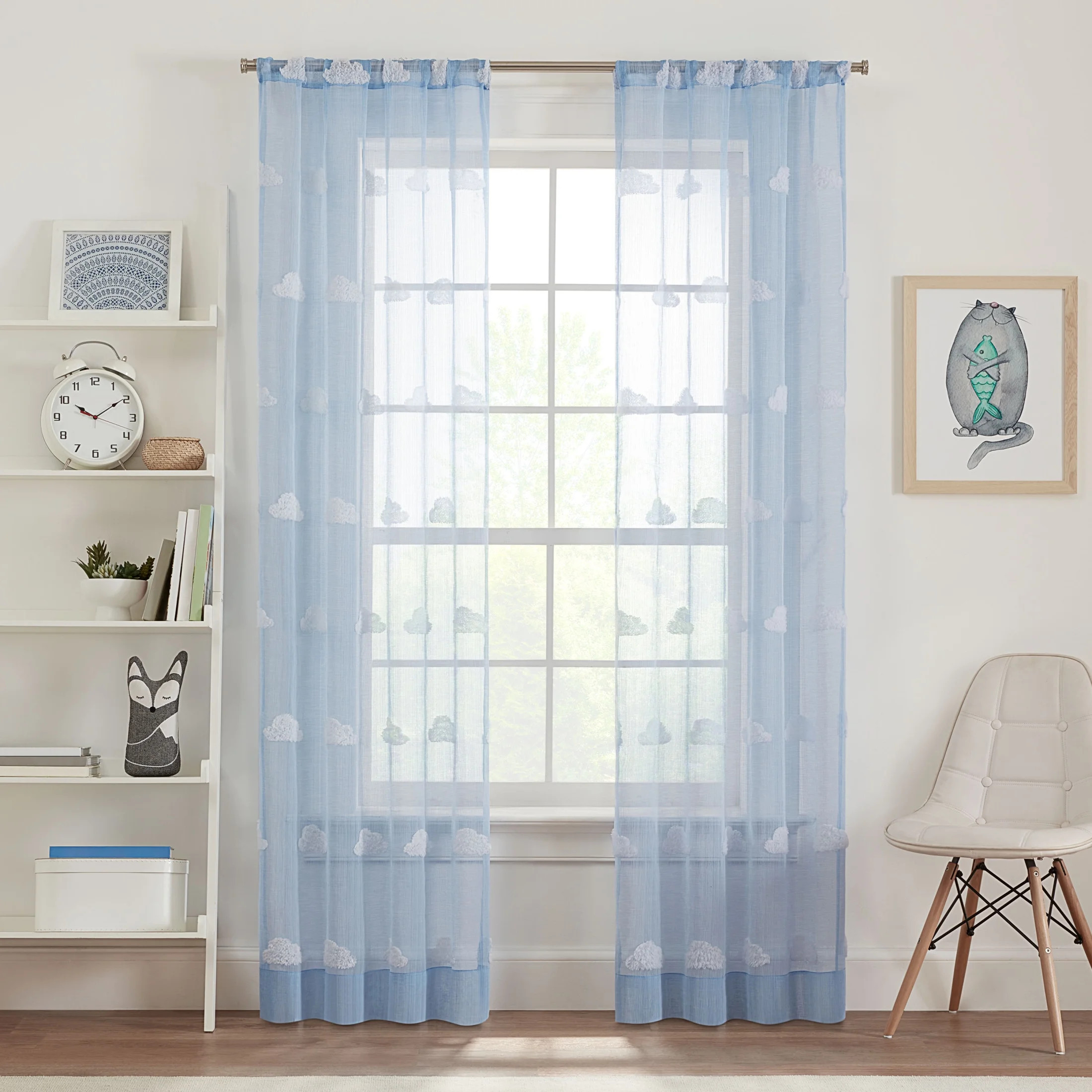 Your Zone Clipped Cloud Sheer Single Curtain Panel, Blue Ash, 38"W x 84"L | Walmart (US)