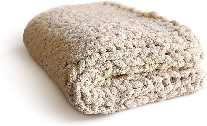 MONKSIE Luxury Chunky Knit Blanket with Plush Chenille Knitted Fabric, 47” x 59”, Soft and Wa... | Amazon (US)