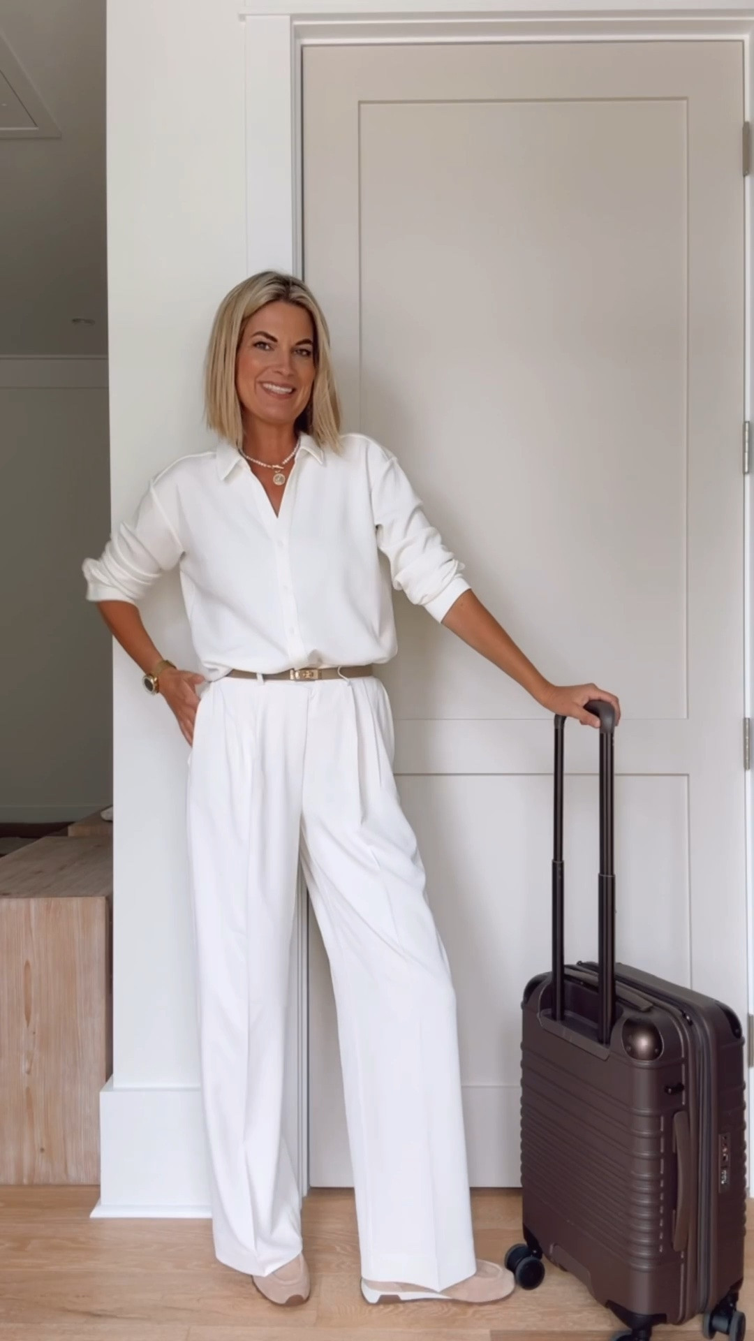 Use my new customer discount RACHELXSPANX on the shirt (small) and trousers (small tall). I am 5’11” for reference.  Shoes true to size.  Carry on suitcase.

#LTKSaleAlert #LTKTravel #LTKTall