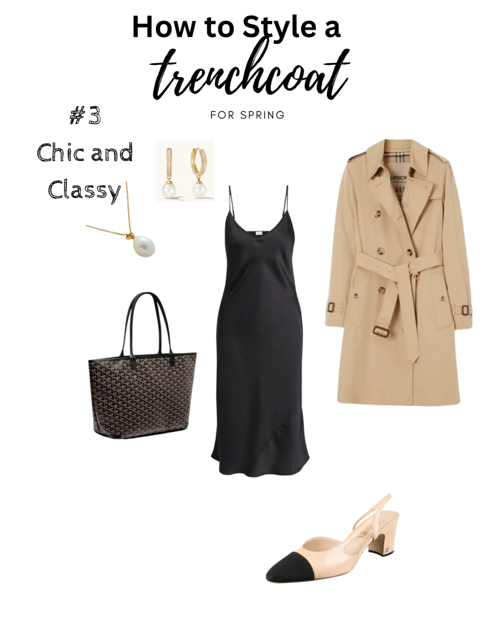 Chic and classy trench coat styling 
A little black dress, sling backs, designer tote and gold accessories for the win! 

#LTKSeasonal #LTKmidsize #LTKover40