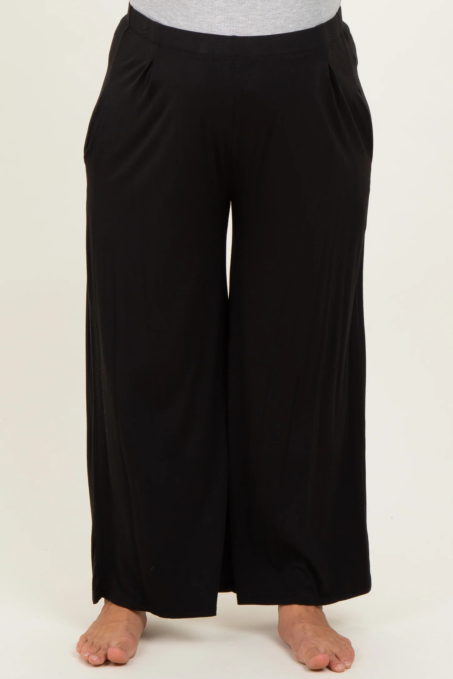Black Wide Leg Ankle Maternity Plus Lounge Pants | PinkBlush Maternity