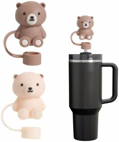 Cute Bear Straw Cover for Stanley Cup, Silicone Straw Topper for Stanley Cup 30&40oz with Tumbler... | Amazon (US)