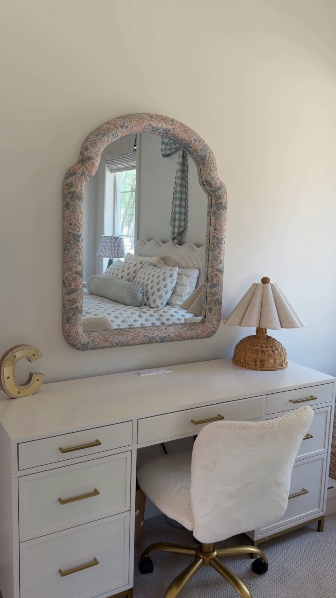 I’ve been wanting an upholstered mirror for the longest time, but I could never find one that was the right size, shape, or price. Then I spotted this beauty at HomeGoods and knew it was meant for my daughter’s room. It fits the space perfectly and gives it that soft, timeless feel I was hoping for. Now all that’s left is wallpaper and a few finishing touches, and I can’t wait to show you how it all comes together. 🤍

#LTKHome #LTKKids #LTKdayinmylife