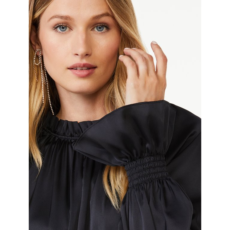 Scoop Women's Ruffle Mock Neck Mini Dress with Smocked Waist | Walmart (US)