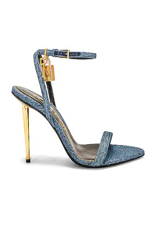 TOM FORD Padlock Pointy Naked 105 Sandal in Washed Blue | FWRD | FWRD 