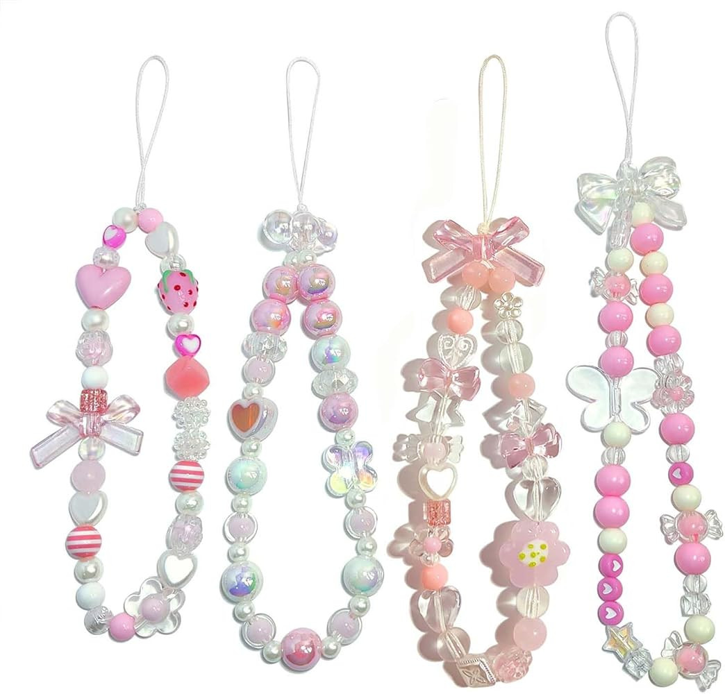 4 Pieces Cute Phone Charms - Beaded Strap Aesthetic Y2K Cell Keychain - Bear Butterfly Heart Cool... | Amazon (US)