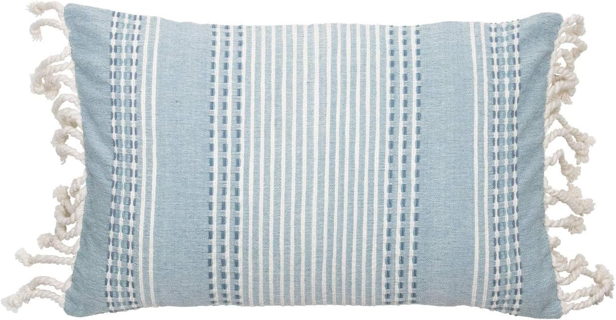 Home & Garden Blue Woven 14 x 22 inch Decorative Cotton Throw Pillow Cover with Insert and Hand T... | Amazon (US)