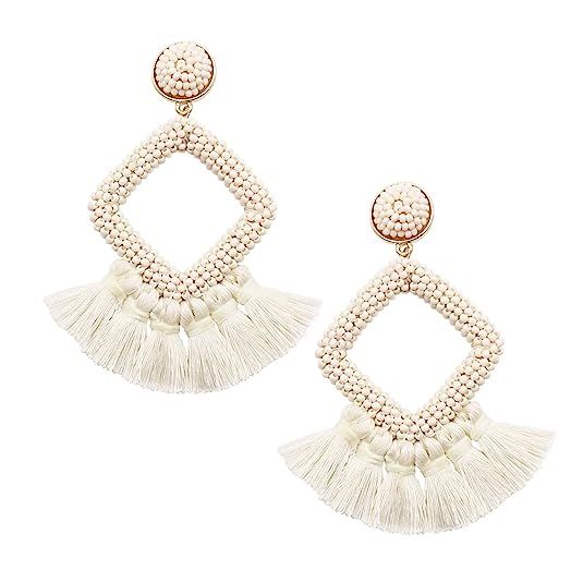 MEYFANCY Beaded Tassel Earrings for Women Drop Hoop Earrings Handmade Earrings for Mom, Sisters a... | Amazon (US)