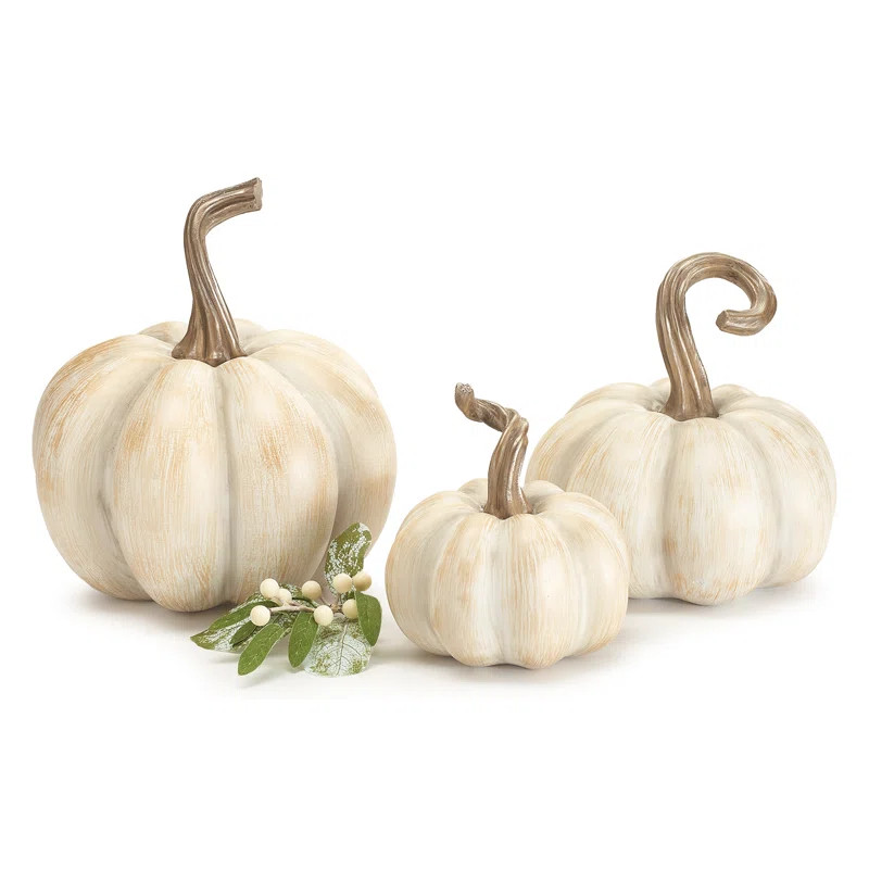 Distressed Gold Wash Ivory Pumpkins Set Of 3 | Wayfair North America