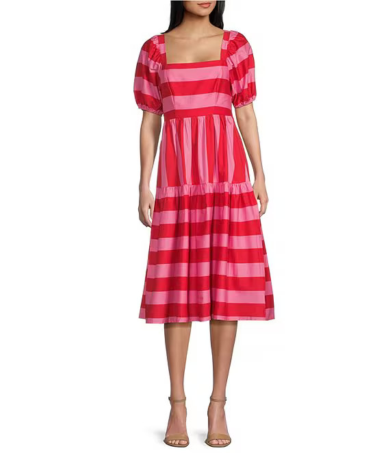 Stretch Poplin Short Sleeve Striped Dress | Dillard's