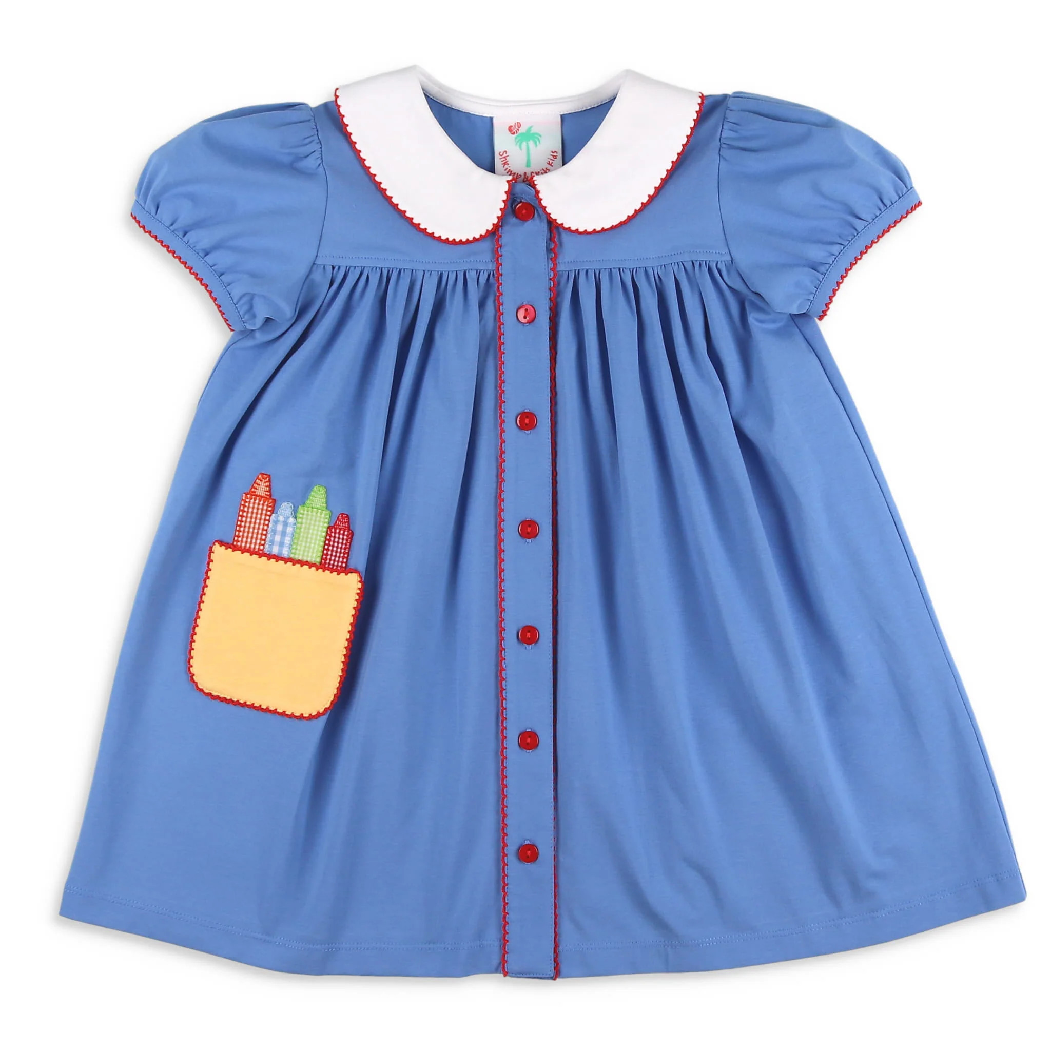 Girls Applique Pocket Dress - Color Me Happy - Shrimp and Grits Kids | Shrimp and Grits Kids