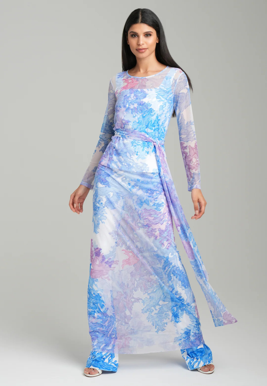 Loren Sheer Mesh Wrap Dress in Live Coral | Ala von Auersperg