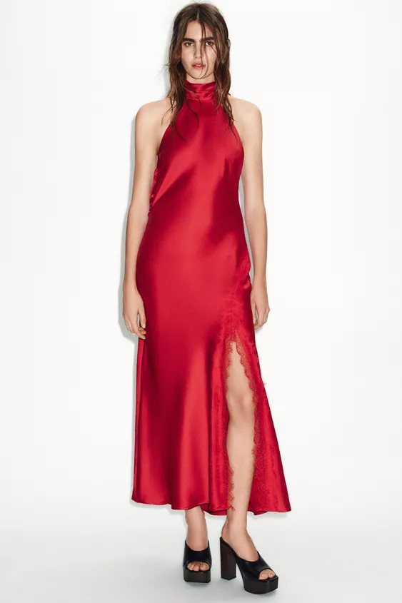 CAMISOLE DRESS WITH CONTRAST LACE | Zara UK