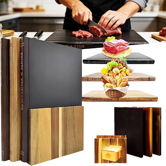 Book Cutting Board Set Wooden Cutting Board Library with Stand Book Cutting Board Set That Look L... | Amazon (CA)