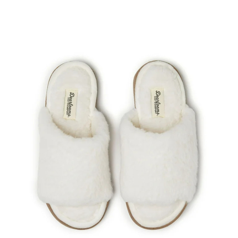 Dearfoams Cozy Comfort Women's Teddy Pile Open Toe Scuff Slippers | Walmart (US)