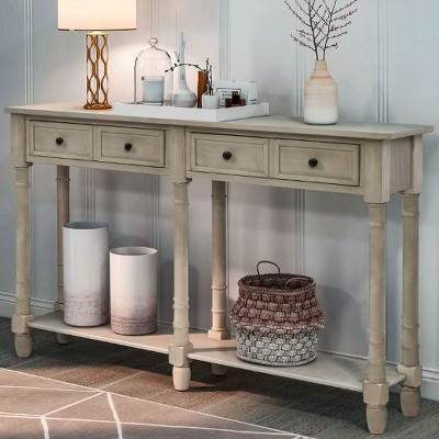 PAGED Rustic Solid Wood Console Table with 2 Drawers & Tapered Legs, Distressed Finish Sofa Table Narrow Long, Gray Narrow Entryway Table | Target