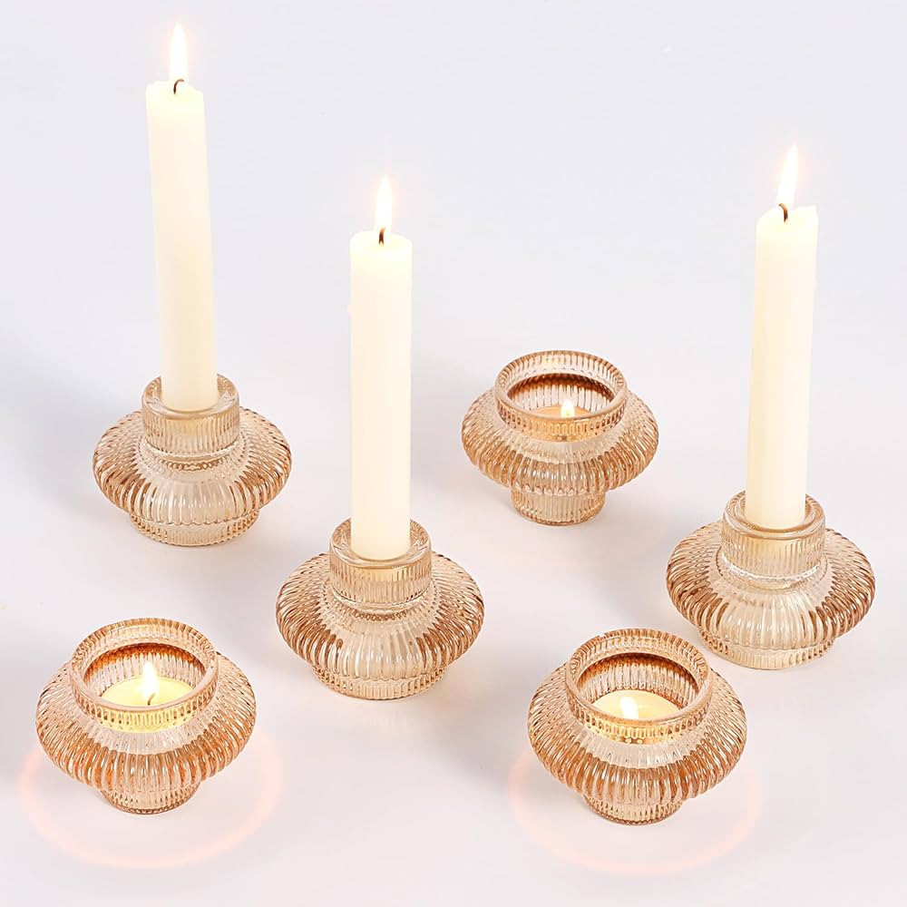 PORPAN Glass Candle Holders, Set of 6 Taper Candle Holders, Tea Light Candle Holders, Candlestick... | Amazon (US)