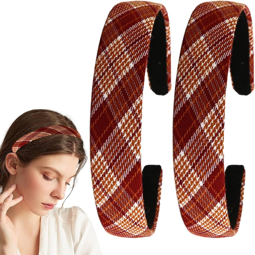 2 Pcs Headband Women Tartan Headbands Fabric Hairbands for Women Girls (Brown) | Amazon (UK)