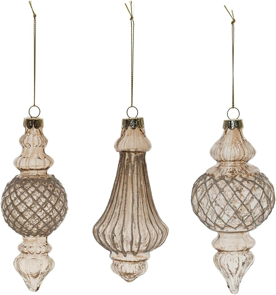 Melrose Glittered Harlequin Glass Finial Christmas Ornaments - 6.25" - Brown - 6ct | Amazon (US)