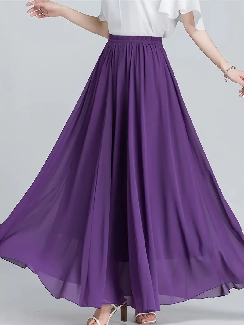 High Elastic Waist Skirts Elegant Solid Pleated Maxi Skirts - Temu | Temu Affiliate Program