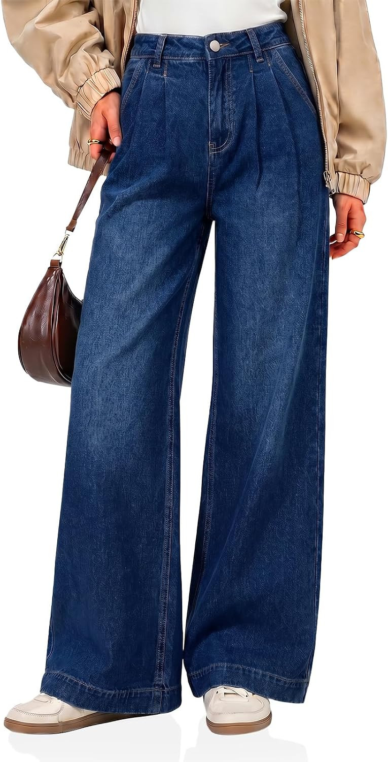 Cicy Bell Womens Wide Leg Jeans Baggy Pleated High Waisted Denim Pants | Amazon (US)