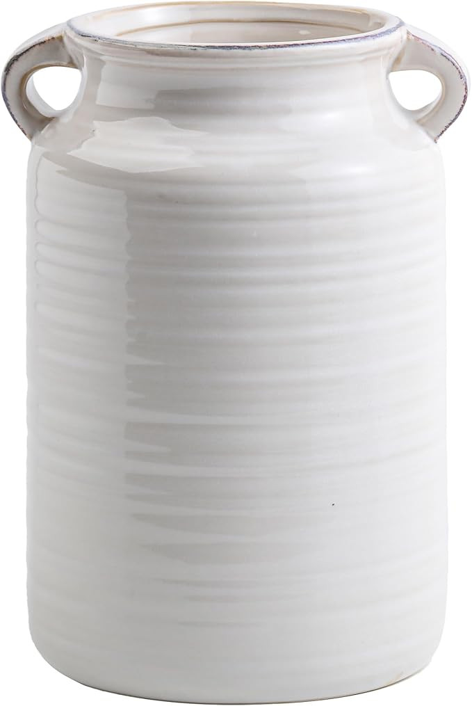 Ceramic Rustic Distressed White Flower Vase for Centerpieces, Kitchen, Office or Living Room (5.9... | Amazon (US)