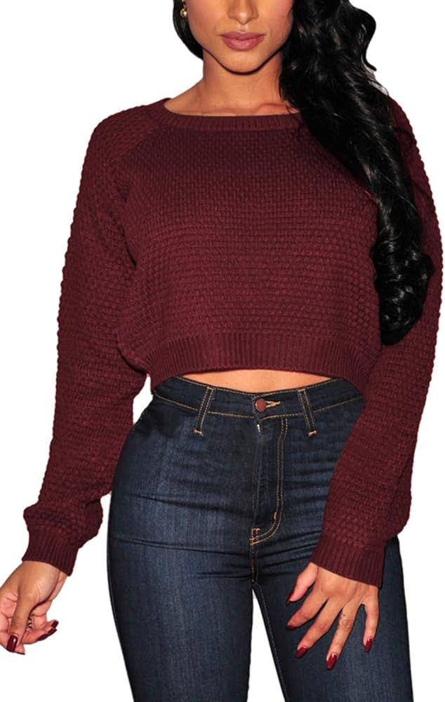 Pink Queen® Women's Knit Long Sleeves Cropped Sweater Top | Amazon (US)