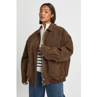 boohoo Women's Plus Suede Bomber Jacket in Chocolate | Size: 20 | Boohoo.com (UK & IE)